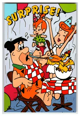 1983 Flintstones Surprise Party Postcard Fred Wilma Pebbles Dino Hanna-Barbera