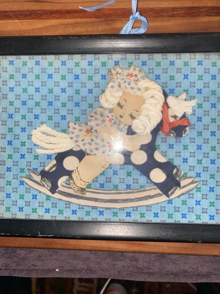 Vintage Textile Rocking Horse Collage For Nursery