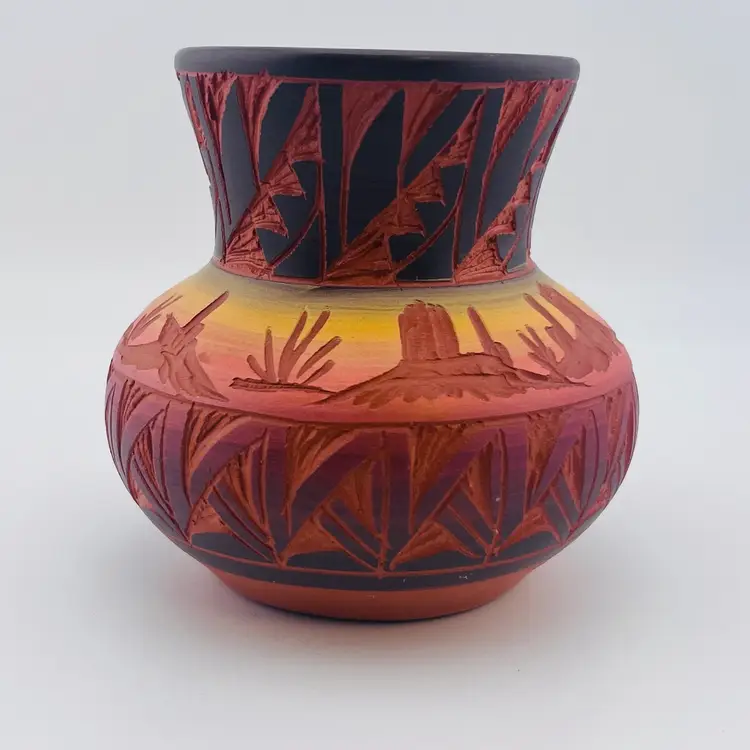 Vintage Signed Rochwell Red Earth Pottery Native American Made 4”