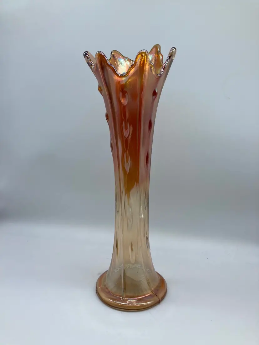 Excellent Antique Dugan Pulled Target Pattern Carnival Glass Vase - 10.25"