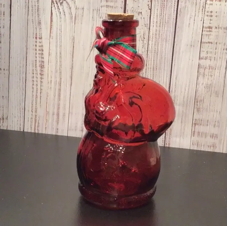 Vintage Red Santa Claus Spain glass candy holder bottle
