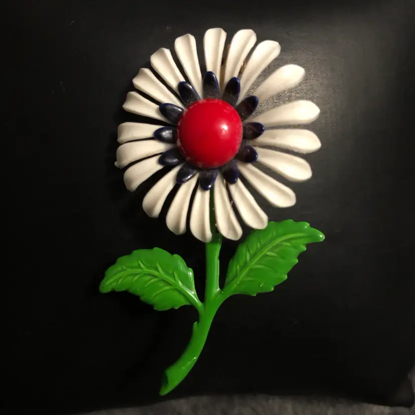 Vintage Red, White, & Blue Plastic Flower Brooch