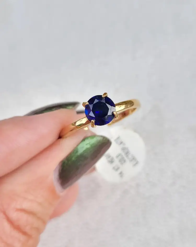 NOS NWT Vtg Blue Sapphire 14k Gold HGE Lind Vargas Ring & Necklace Set Sz 8.75
