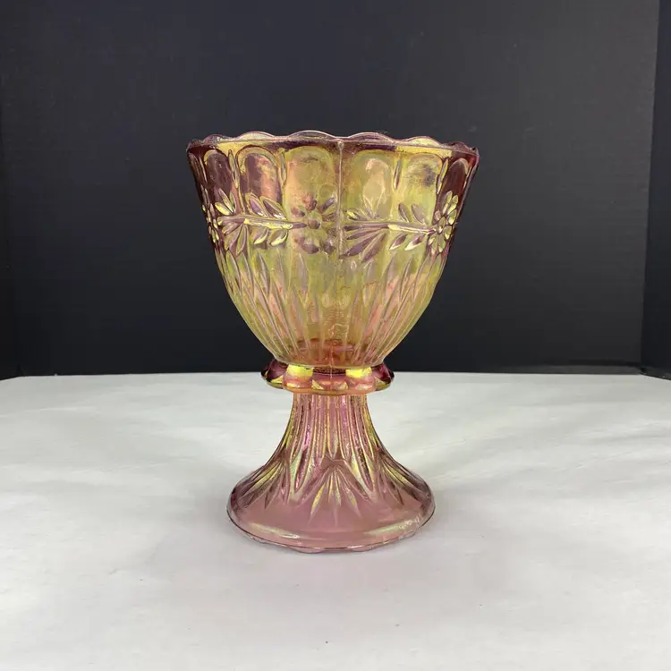 Vintage Cranberry luster glass candle holder