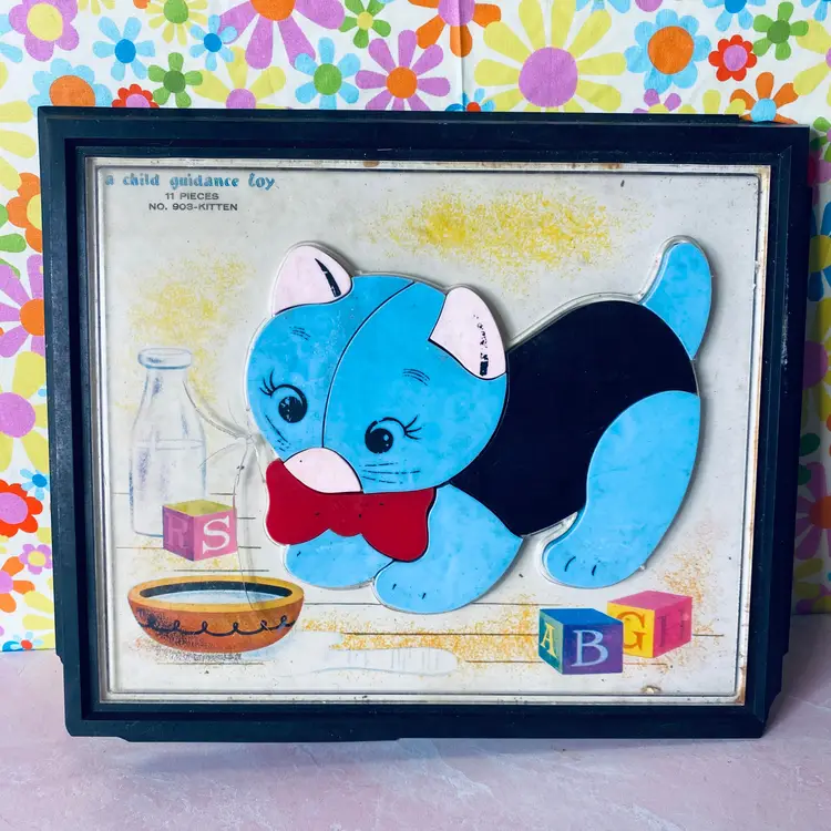 Vintage 1960's A Child Guidance Toy Kitty Cat Puzzle Frame