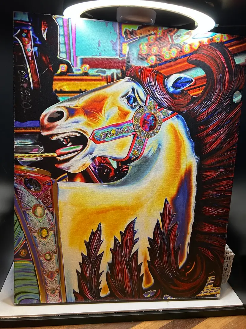 Computer Art On Canvas”Carousel” By Betty Teresso Signed On Front And Back 16x20