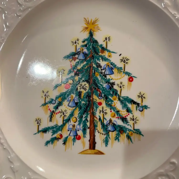 Midcentury 1960 Adam Antique Steubenville / Canonsburg / CHRISTMAS TREE / DINNER Plate / 10" Tinsel