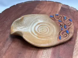 Pottery Spoon Rest Trinket Dish Handmade Signed