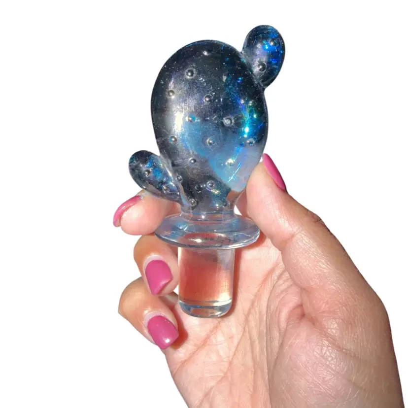 Blue Carnival Glass Cactus Stopper