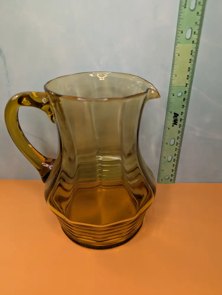 Vintage Amber Glass 7" Pitcher with Ice Lip And Ribbed Design