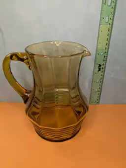 Vintage Amber Glass 7" Pitcher with Ice Lip And Ribbed Design