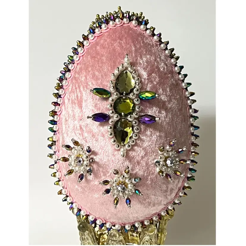 Handmade Vintage Style Easter Faberge Egg Push Pin Decor Beads Sequins 6 in Height