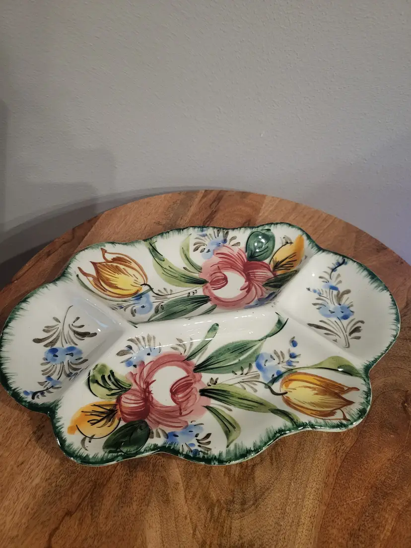 Italian Renaissance Revival Faience Hand Painted Floral Candy Nut Appetizer Dish