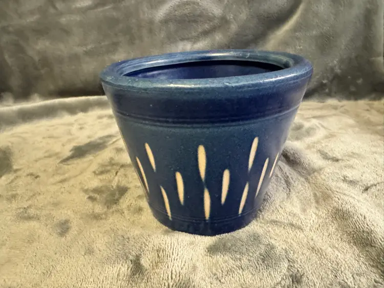 Vintage Studio Art Pottery Blue White Planter Flower Pot 3.75” X 4.5” Handmade