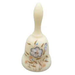 Vintage Fenton Glass Custard Spring Pink Blue Floral Bell Signed D Hill W Label