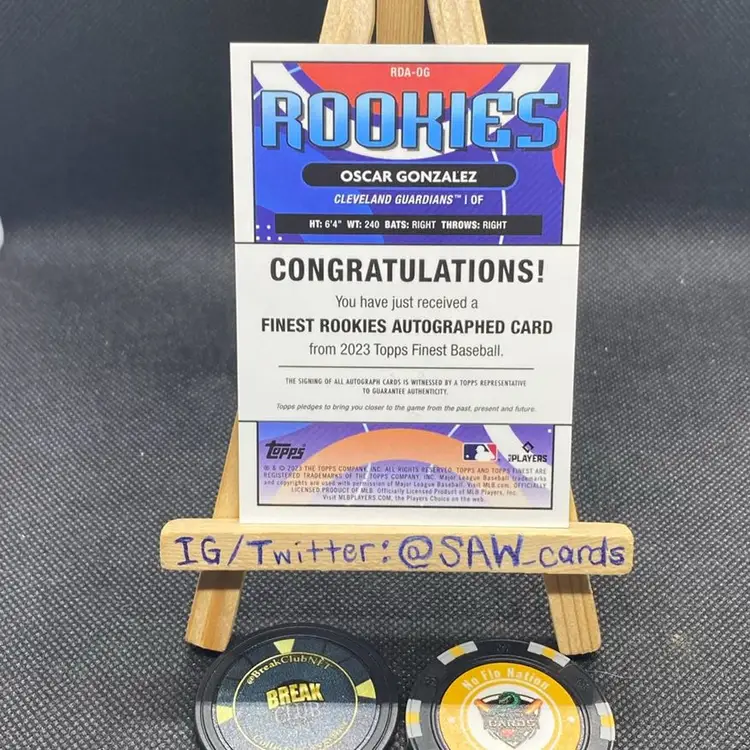 Oscar Gonzalez 2023 Topps Finest Green Auto /99 Cleveland Guardians