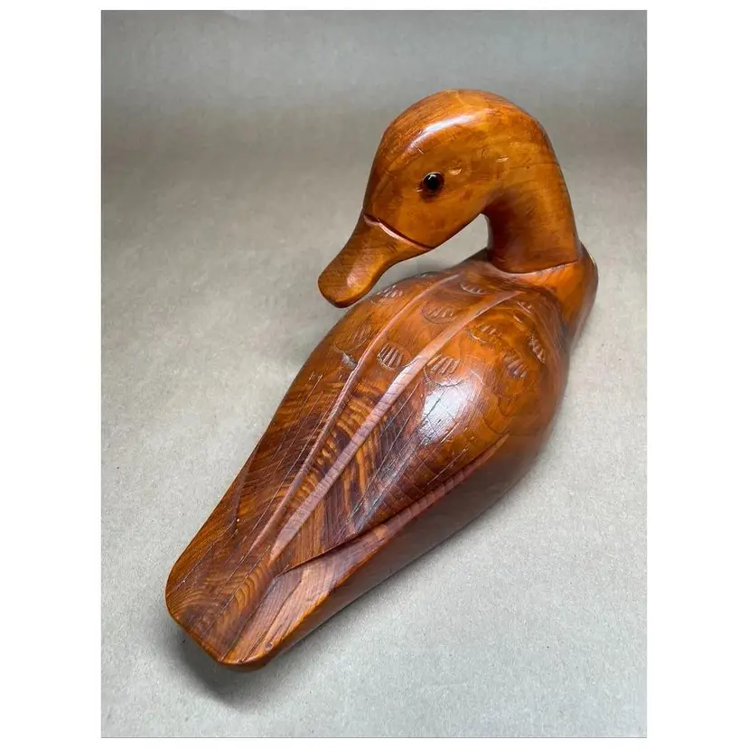 Wooden Carved Duck Mallard Waterfowl Bird Glass Eyes Animal Decoy Decor CANADA
