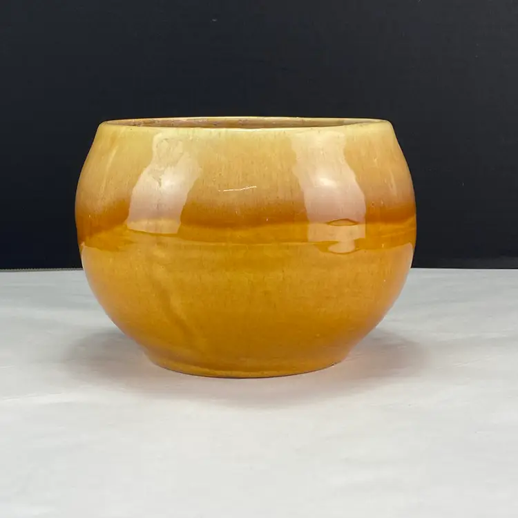 Vintage Retro Pottery Yellow Gold Drip Glaze Flower Pot Planter