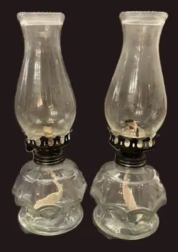 VTG Pair of Anchor Hocking Chamber Oil Lamps With Beaded Shade