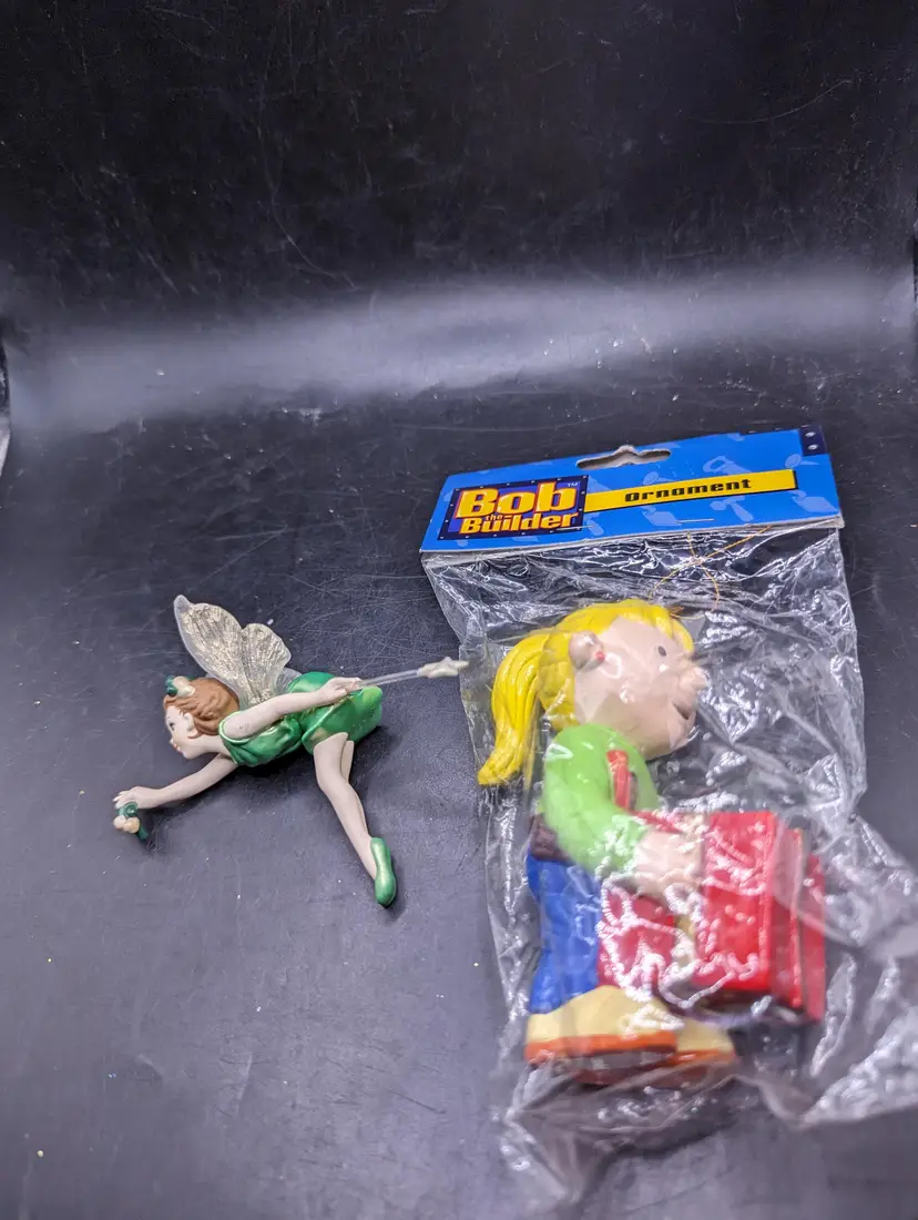 Vintage 2002 Bob the Builder Wendy Ornament and Mistletoe Fairy Hallmark Ornament 1998