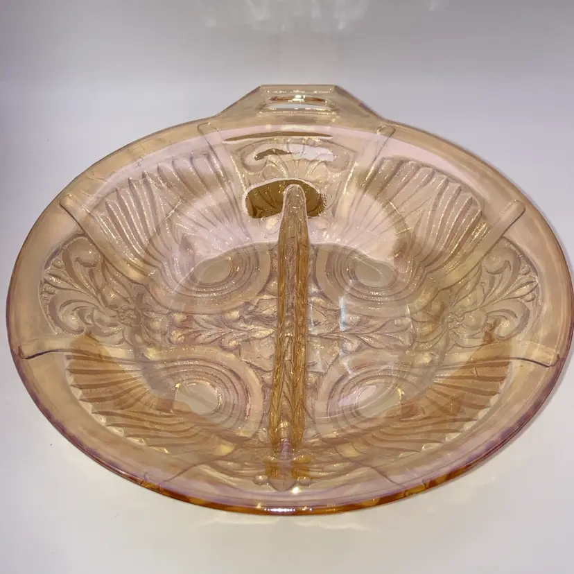 Vintage Indiana Marigold Carnival Glass Killarney Pattern Divided Dish! 1 1/2” Tall 7 1/2” Wide!