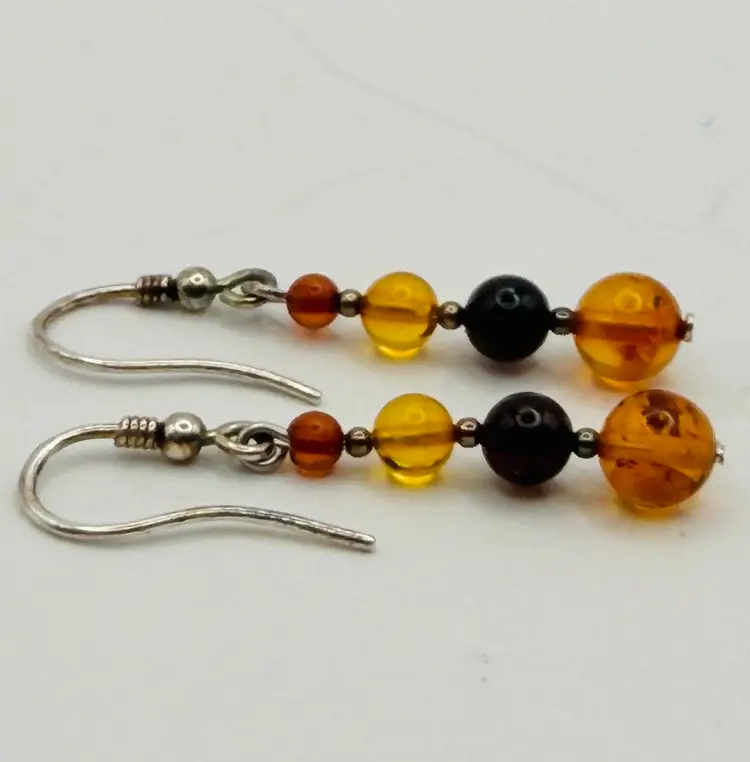Baltic Amber & Sterling Silver Earrings Dangle Drop NOS