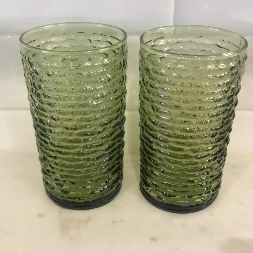 Vintage Anchor Hocking Avocado Green Glasse Set Of 2