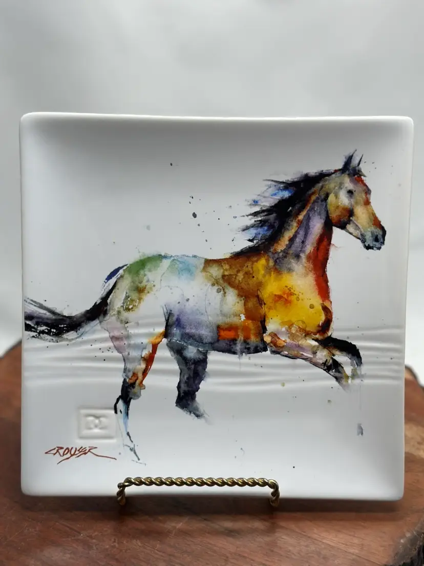Big Sky Carvers Horse Snack Plate Watercolor Art By Dean Crouser 7”