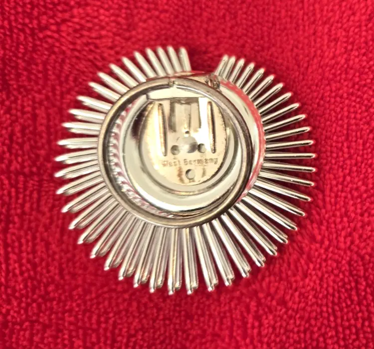 Vintage West Germany Atomic Starburst Scarf Or Shaw Silver Tone Pin Clip 2"