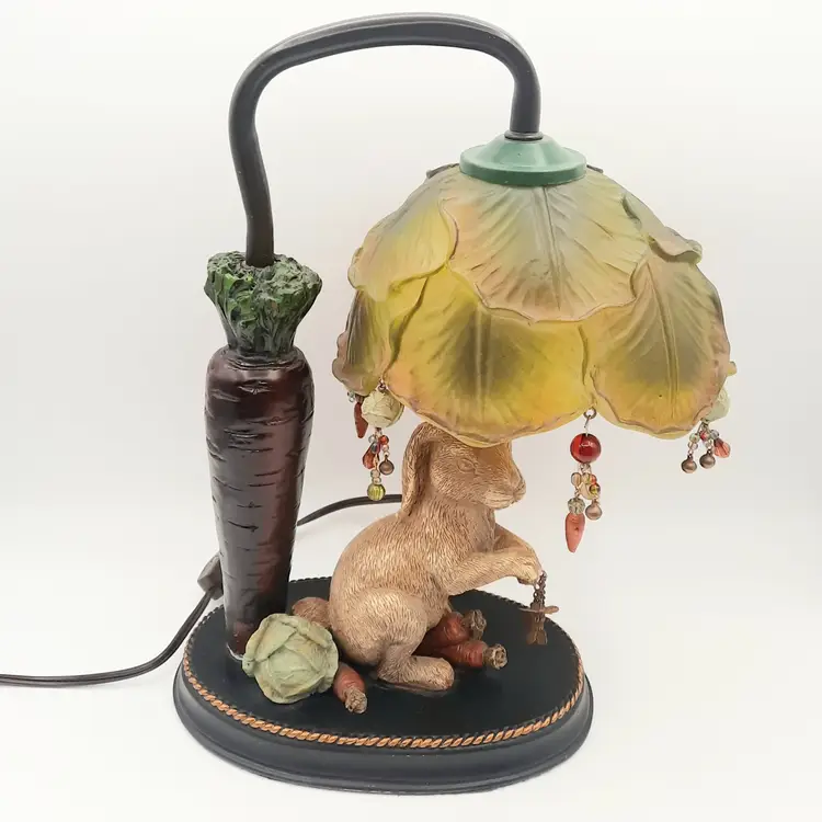 Bunny Rabbit Accent Lamp Cabbage Leaf Shade Works AS IS