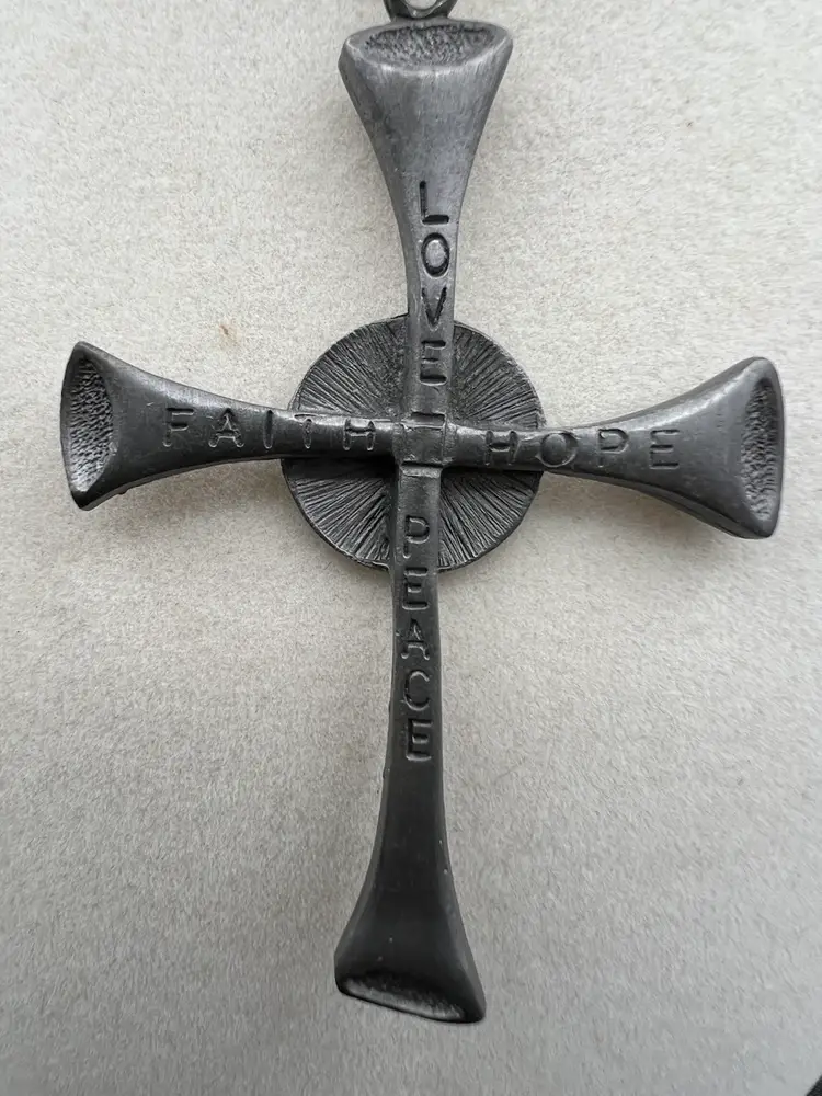 Large Silver Tone Cross With Necklace Stamped GHI 1980 On The Back