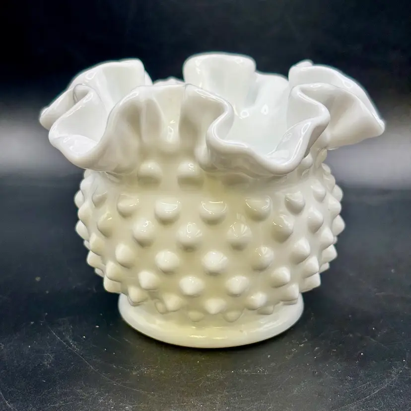 Fenton White Milk Glass Hobnail Squat Vase 2.5”