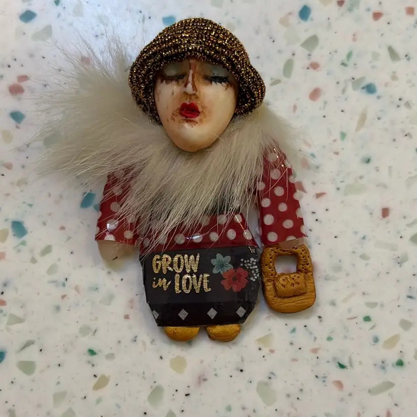 Brooch Person; Head Is Brooch And Body Made With Spicy Sculpt