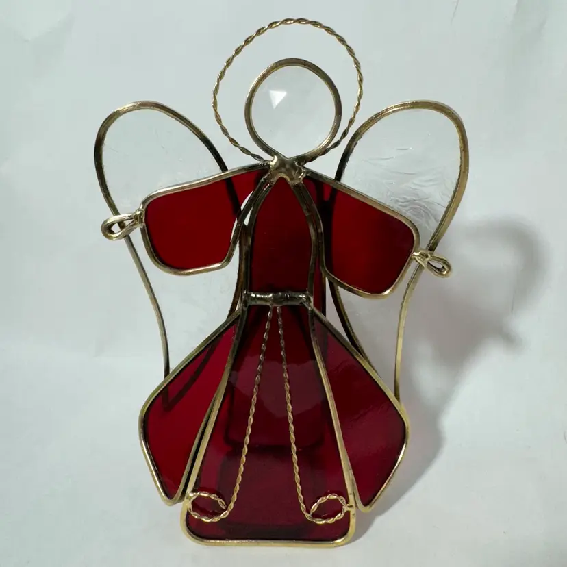 Stained Glass Angel Candle Holder Christmas Holiday 7.5” Tall