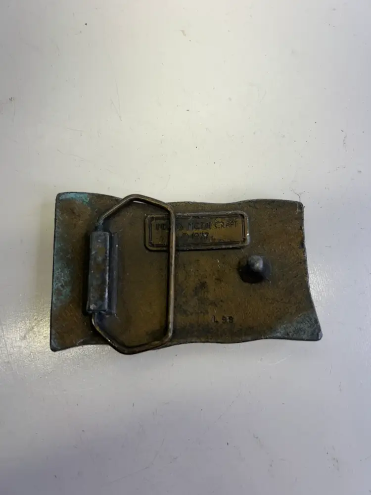 Vintage Indian Metal Craft Belt Buckle Country Music American Flag 1977