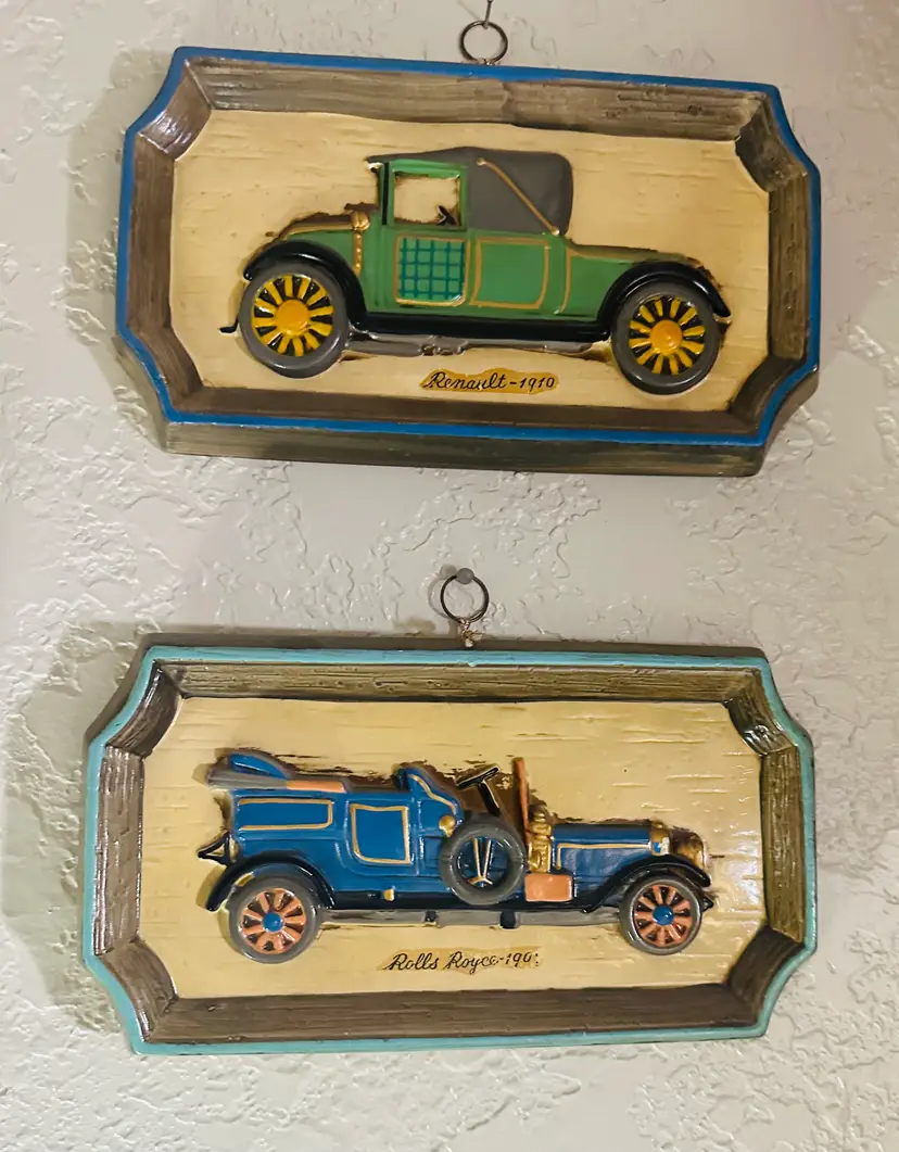 69. VTG Napcoware Japan 2 Wall Plaques. Renault & Rolls Royce