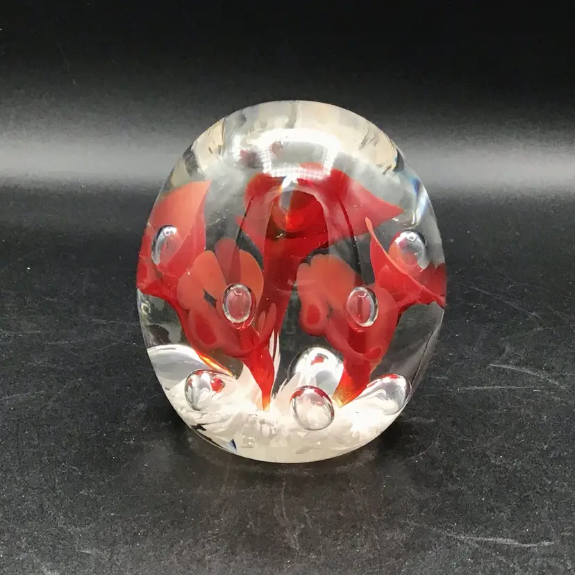1837-Joe Rice Red Floral Paperweight, 3 inches