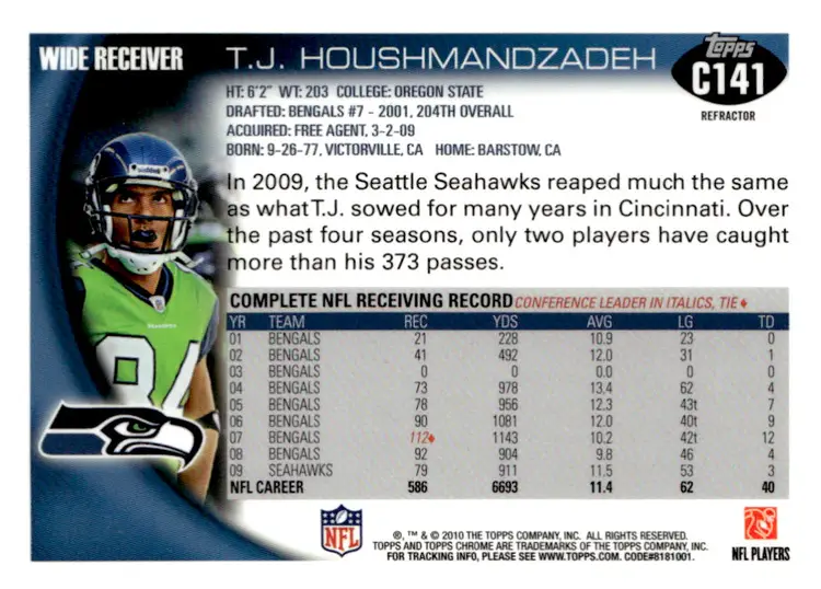 2010 Topps Chrome #C141 T.J. Houshmandzadeh Orange Refractors