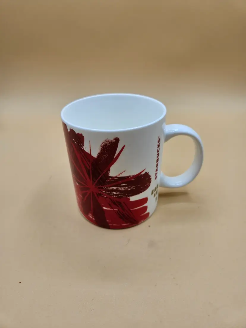 Starbucks Red Poinsettia & Gold Mug