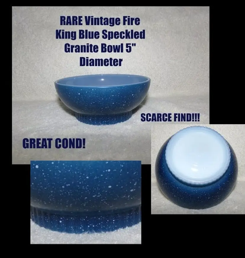 Vintage, Scarce Milk Glass Blue Granite Bowl By Anchor Hocking