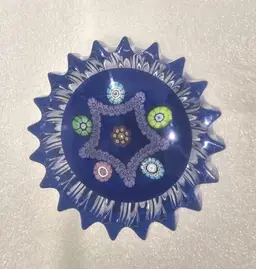 Vintage Perthshire Art Glass Star Millefiori Scalloped Edge Glass Paperweight