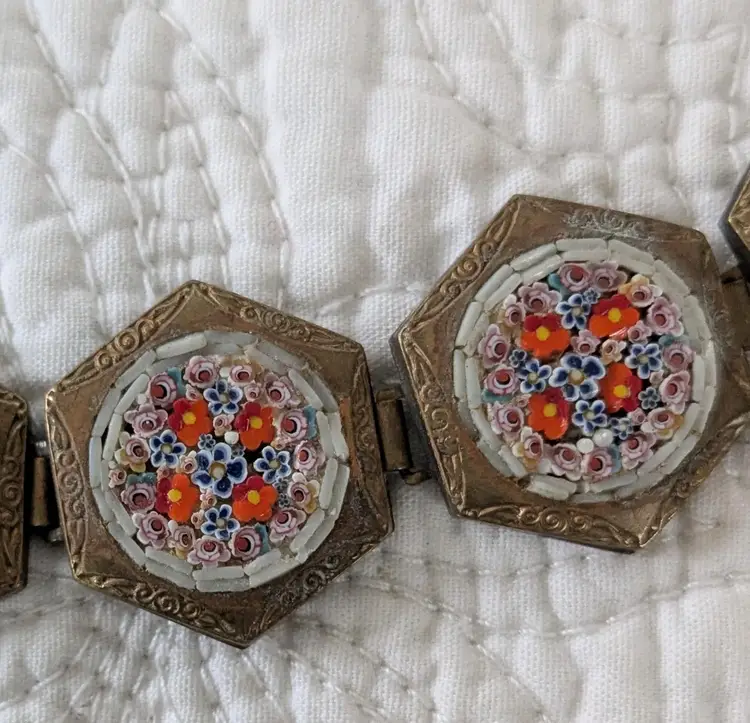 Rare Antique Micro Mosaic Bracelet with Hexagonal Segments
