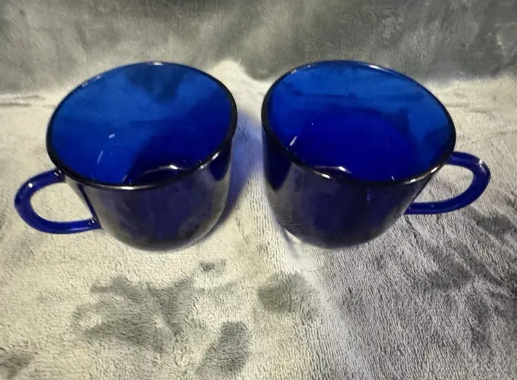 Vintage Arcoroc Set of 2 Cobalt Blue Glass Tea Coffee Cup Mug Made in France MCM