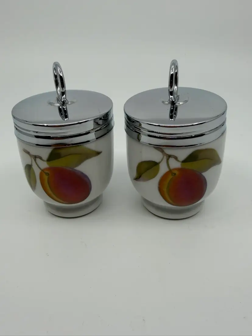 2 Royal Worcester Porcelain Egg Coddlers   “Evesham" Pattern England
