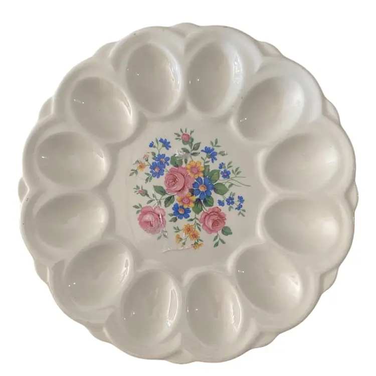 Vintage E$R American Art ware 12 Deviled Egg Platter  Floral Pattern