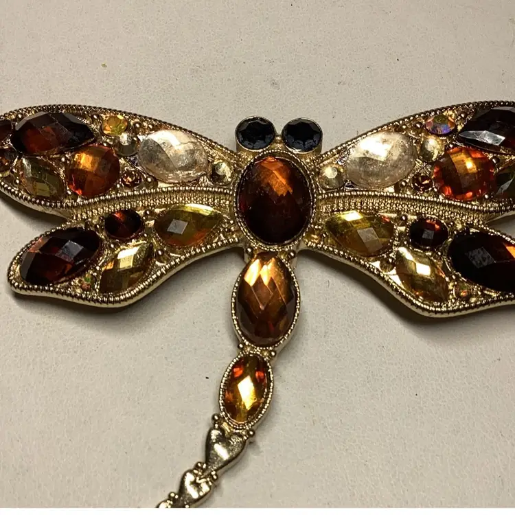 Dragon Fly Brown & Gold Brooch 3.5”