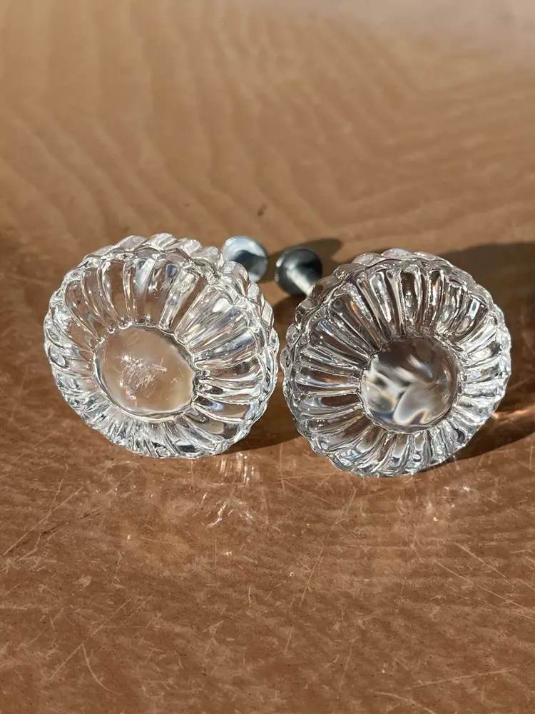 Two Groovy Vintage Flower Power Clear Glass Knobs 