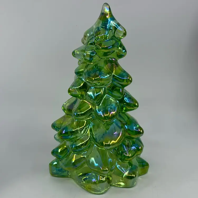 Iridescent Green Apple Mosser Art Glass Tree 8”