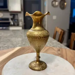 Vintage Etched Brass Vase