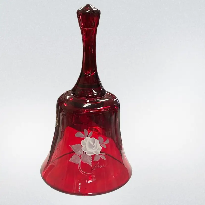 Vintage Fenton Glass "Love Rose on Ruby Bell” Hand Painted & Signed